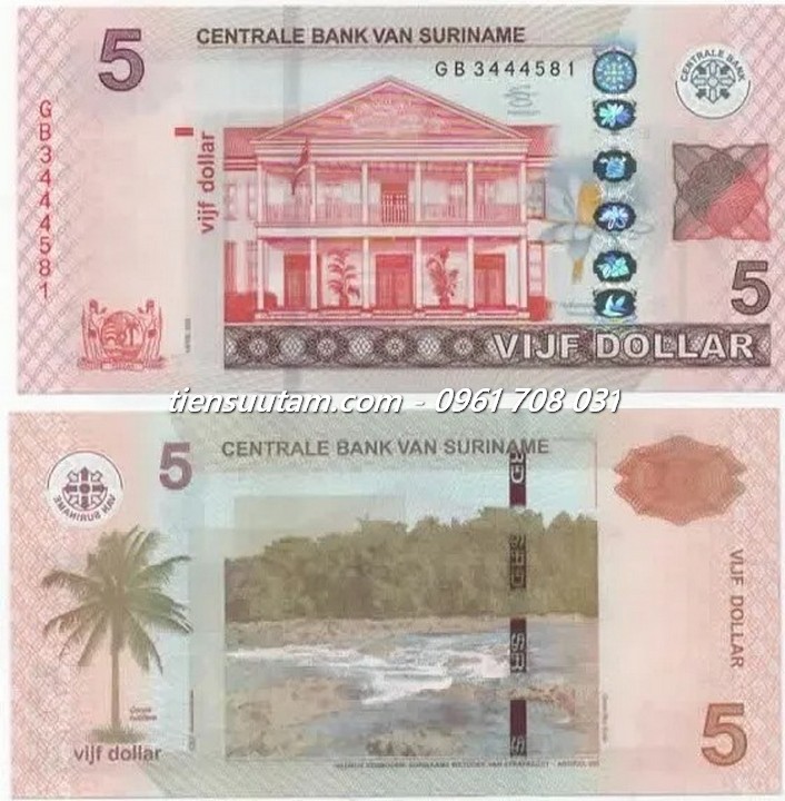 Suriname 5 Vijf Dollar 2012 UNC Hybrid