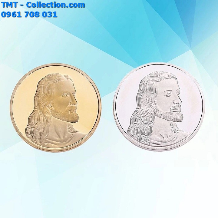 Cặp tiền xu hình Chúa mạ vàng bạc - TMT Collection.com