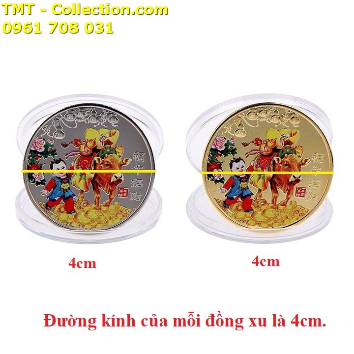 Cặp Xu Bò Mang Vàng Bạc Tặng Túi Gấm - TMT Collection.com