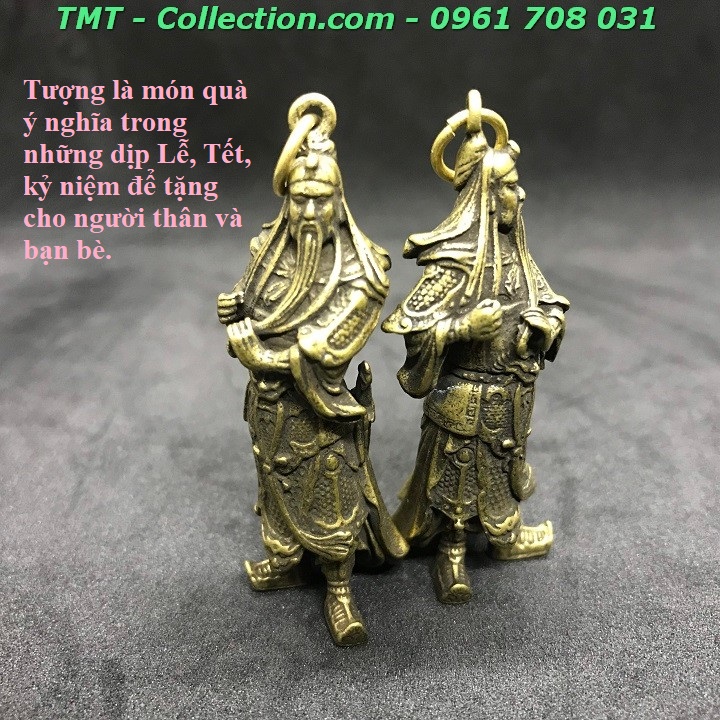 Tượng đồng móc khóa quan công đứng vuốt râu - TMT Collection