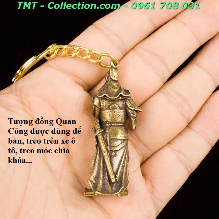 Tượng đồng móc khóa quan công đứng vuốt râu - TMT Collection