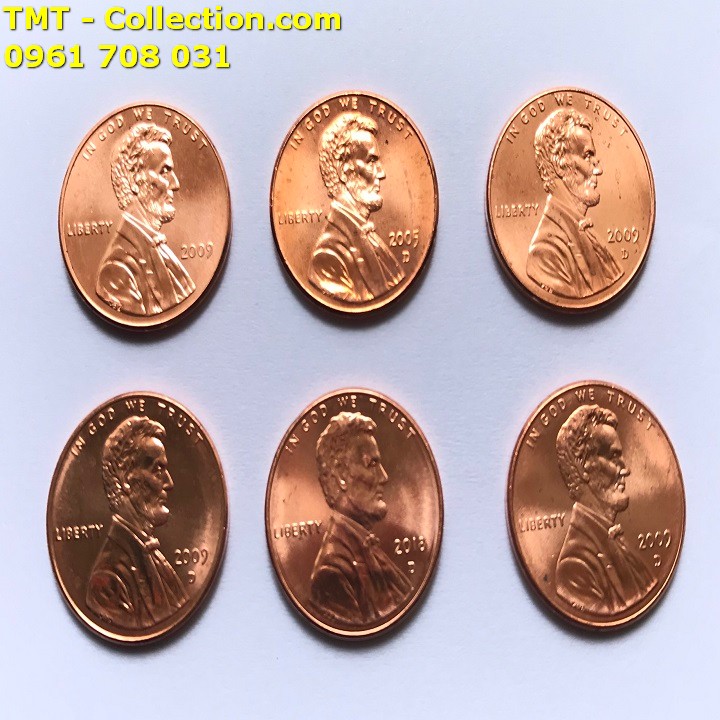 Bộ 6 xu Lincon 1 cent của Mỹ - TMT Collection.com