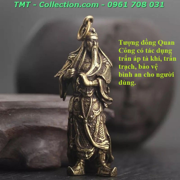 Tượng đồng móc khóa quan công đứng vuốt râu - TMT Collection