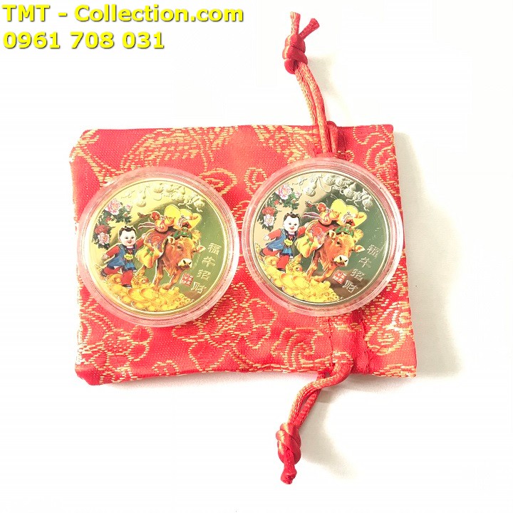 Cặp Xu Bò Mang Vàng Bạc Tặng Túi Gấm - TMT Collection.com