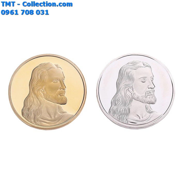 Cặp tiền xu hình Chúa mạ vàng bạc - TMT Collection.com