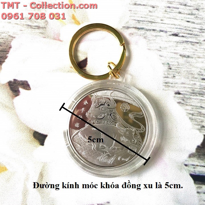 Móc khóa Xu con Trâu Mạ Bạc - TMT Collection.com