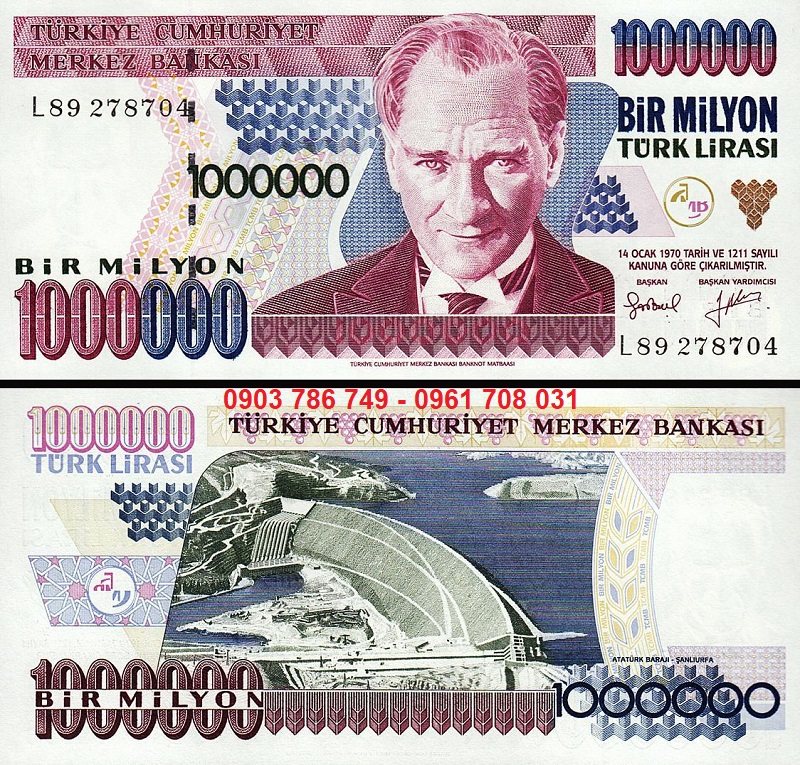 Tiền sưu tầm Turkey – Thổ Nhĩ Kỳ 1.000.000 Lira 1970 UNC