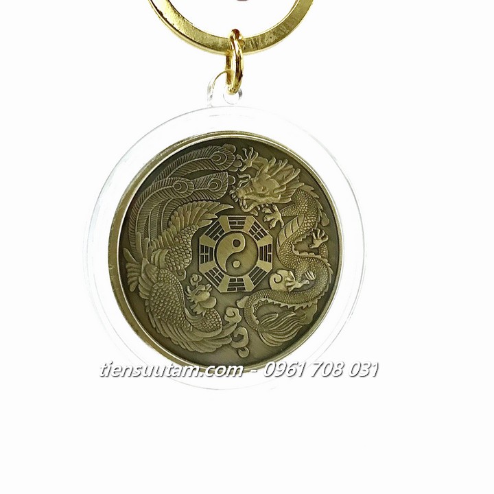 Móc Khoá Xu Long Phụng Bát Quái Âm Dương