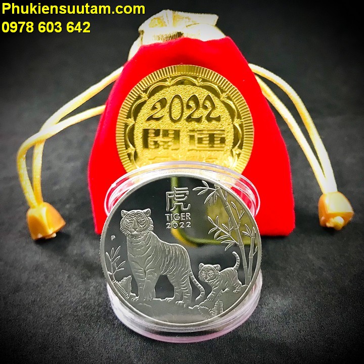 Xu Úc Hình Con Hổ Mạ Bạc tặng túi gấm 2022 - Phukiensuutam.com
