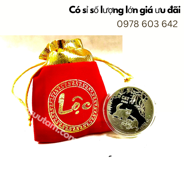 Xu Úc Hình Con Mèo Mạ Bạc tặng túi gấm Lộc - Phukiensuutam.com