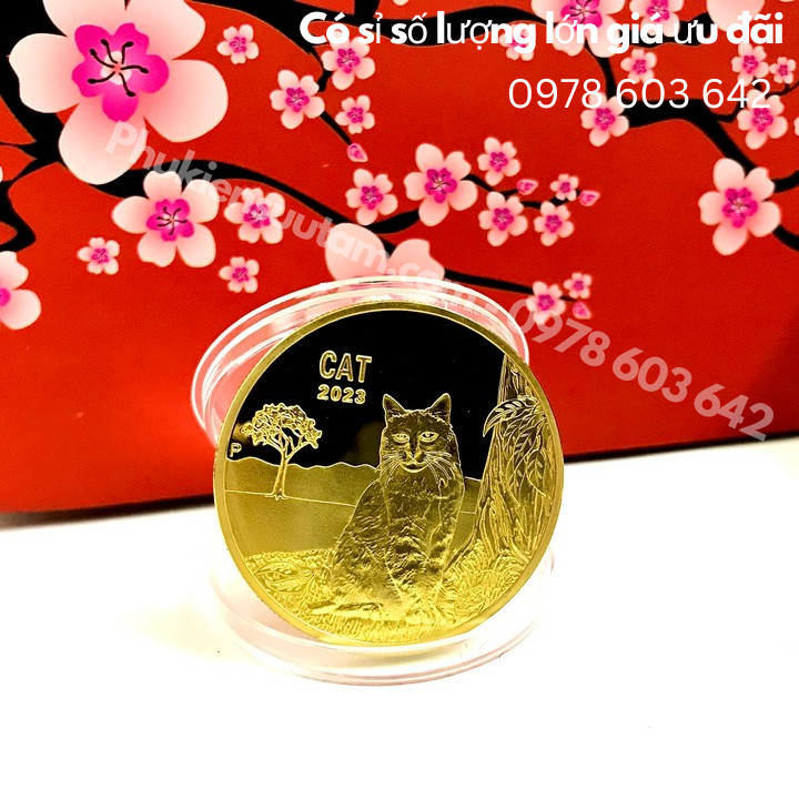 Xu Úc Hình Con Mèo Mạ Vàng tặng túi gấm Lộc - Phukiensuutam.com