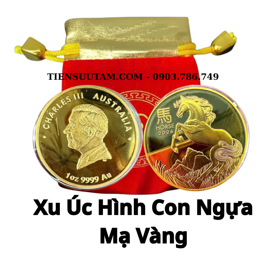 Xu Úc Hình Con Ngựa Mạ Vàng 2026 Tặng Túi Gấm Lộc