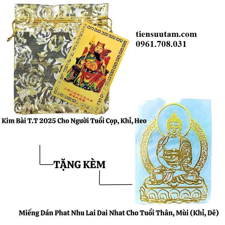 Túi Kim Bài Thái Tuế Dần, Thân, Tỵ và Hợi 2025 + Miếng Dán Phật Bản Mệnh Thân