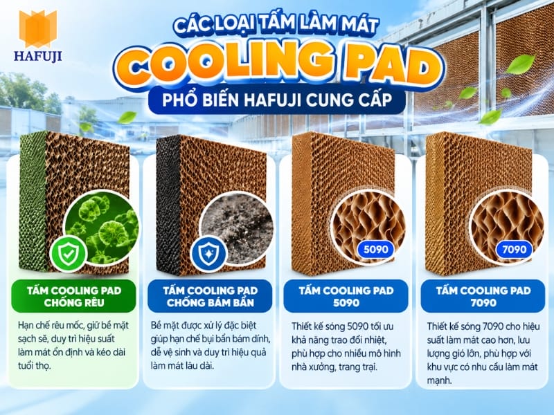 Các loại tấm làm mát Cooling Pad phổ biến Hafuji cung cấp tại Hải Phòng