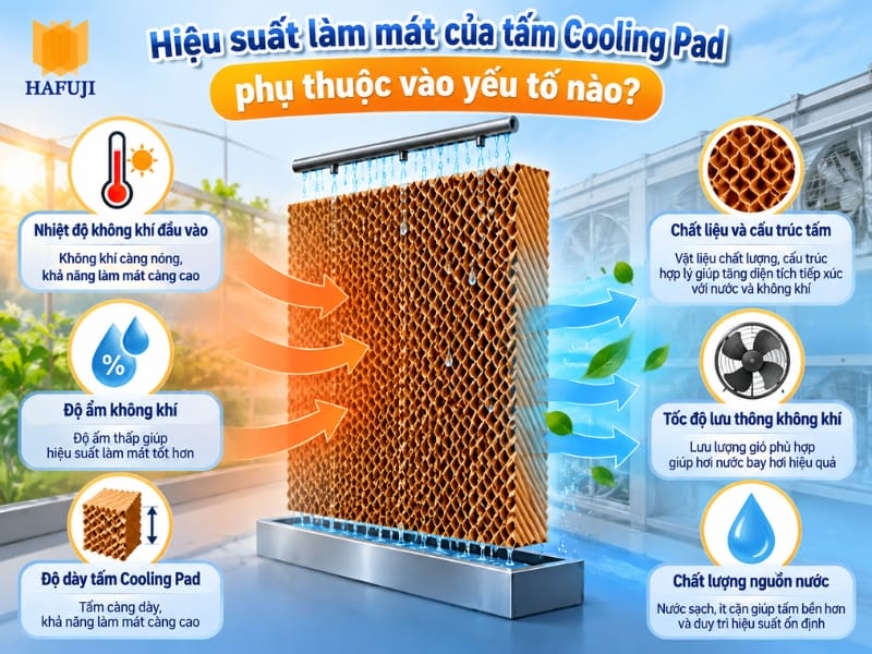 Hiệu suất làm mát của tấm Cooling Pad phụ thuộc vào yếu tố nào?