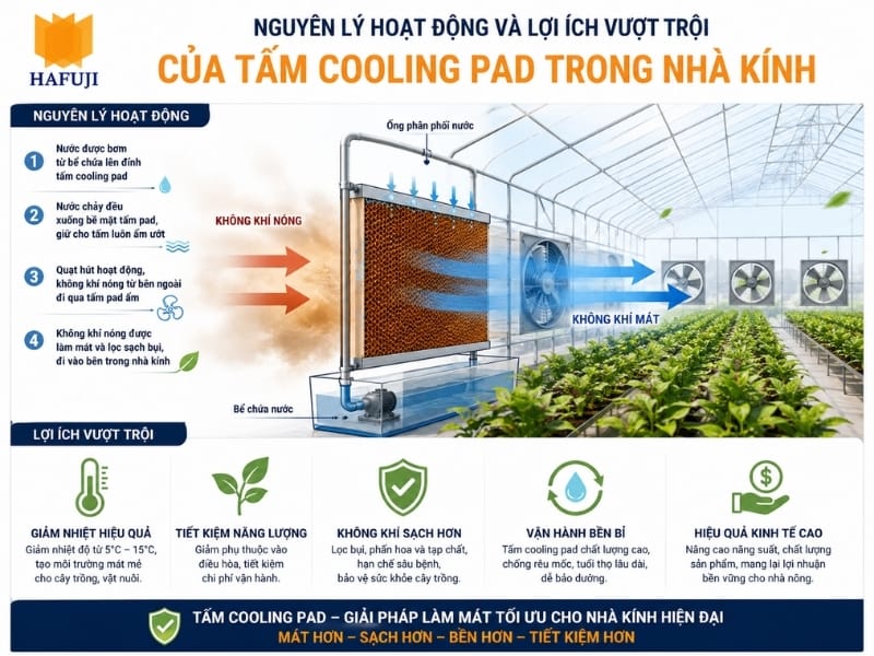 Nguyên lý hoạt động và lợi ích vượt trội của tấm Cooling Pad trong nhà kính