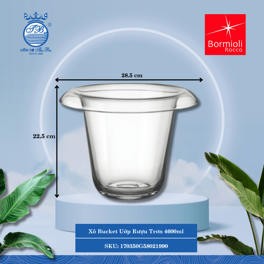 Premium xô ướp rượu thủy tinh 4,6 lit ØMiệng: 28.5cm 4,600ml Cao: 22.5cm 1 Cái/Hộp Bormioli Rocco Thủy Tinh 170350G58021990