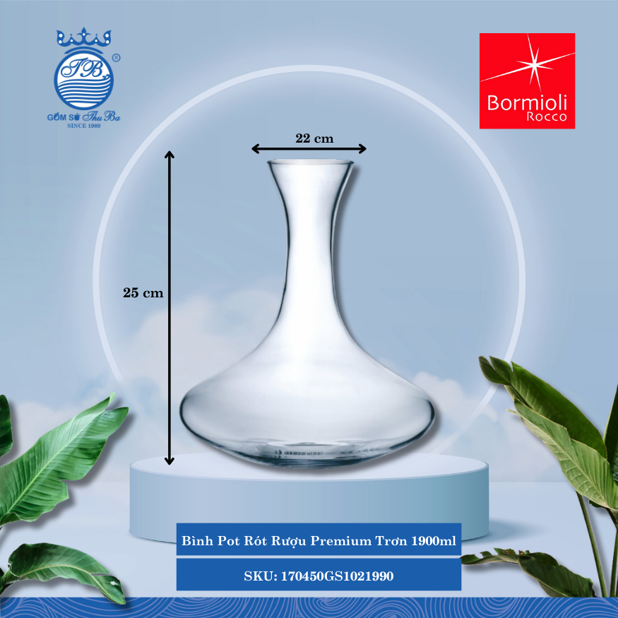 Premium bình rót rượu thủy tinh 1,9 lít ØMiệng: 22cm 1,900ml Cao: 25cm 1 Cái/Hộp Bormioli Rocco Thủy Tinh 170450GS1021990