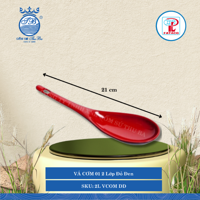 VÁ CƠM 01 2 Lớp Đỏ Đen Dài: 21cm Cao: 6.5cm Fataco Nhựa 2L VCOM DD