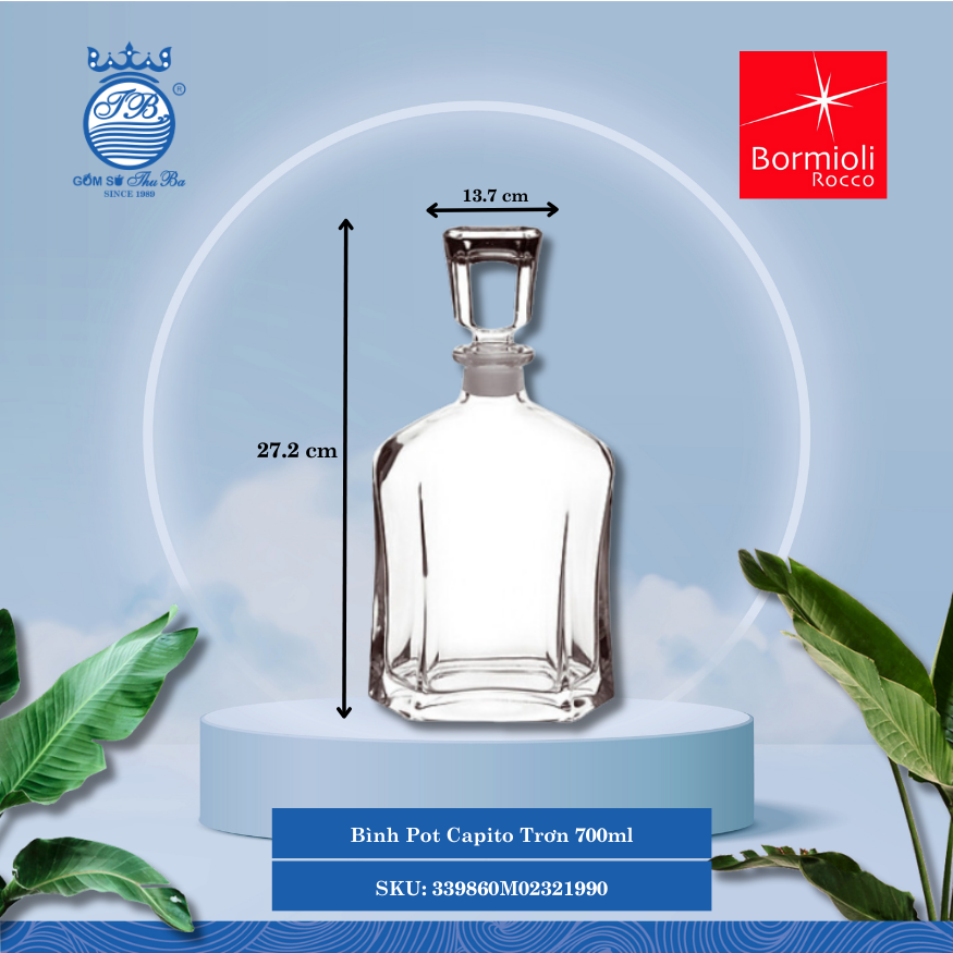 Capitol bình thủy tinh 70CL ØMiệng: 13.7cm 700ml Cao: 27.2cm 6 Cái/Hộp Bormioli Rocco Thủy Tinh 339860M02321990