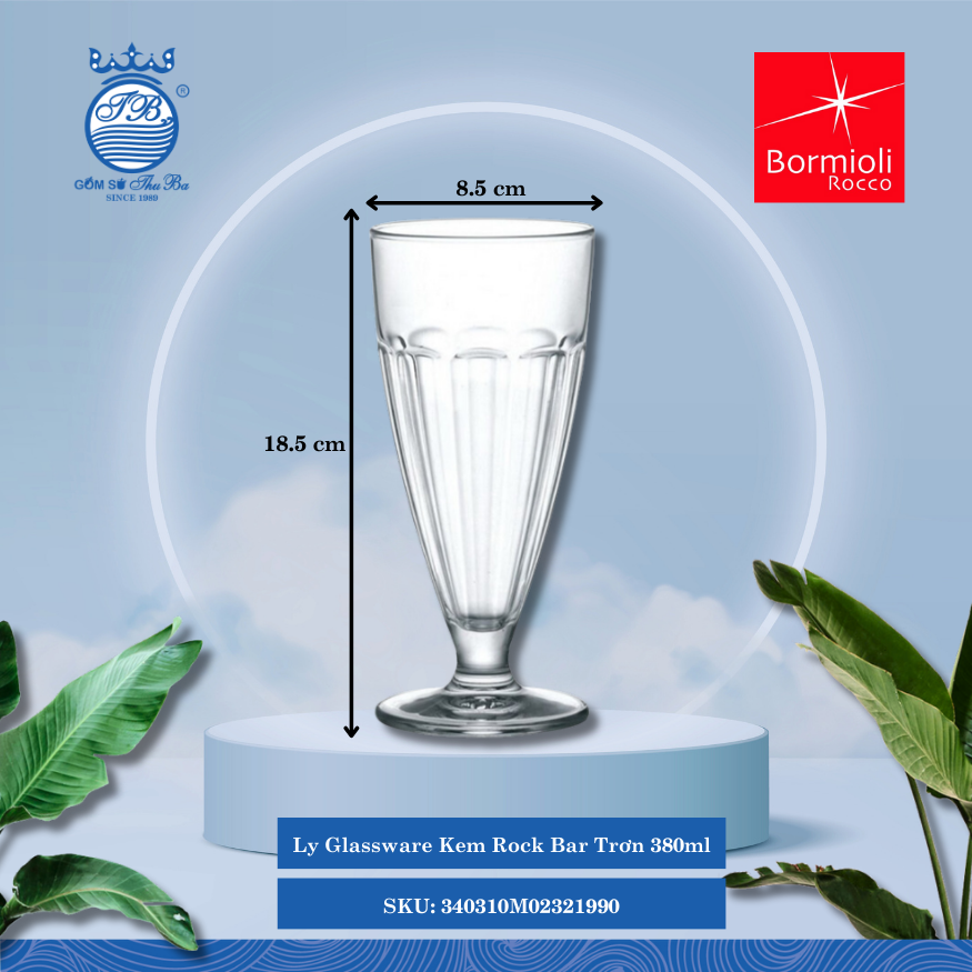Rock Bar ly kem thủy tinh 38 CL ØMiệng: 8.5cm 380ml Cao: 18.5cm 6 Cái/Hộp Bormioli Rocco Thủy Tinh 340310M02321990