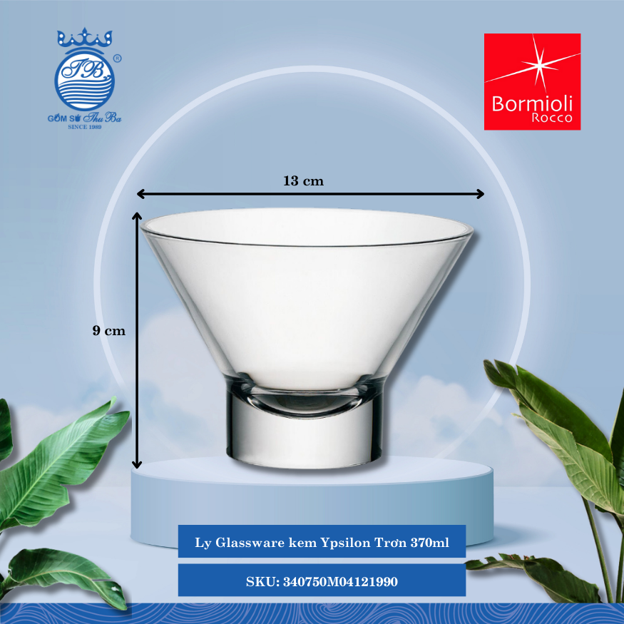 Ypsilon ly kem thủy tinh 37 CL ØMiệng: 13cm 370ml Cao: 9cm 12 Cái/Hộp Bormioli Rocco Thủy Tinh 340750M04121990