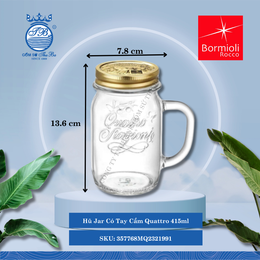Quattro hũ thủy tinh có tay cầm 415ml Ø: 7.8cm 415ml Cao: 13.6cm Bormioli Rocco Thủy Tinh 357768MQ2321991