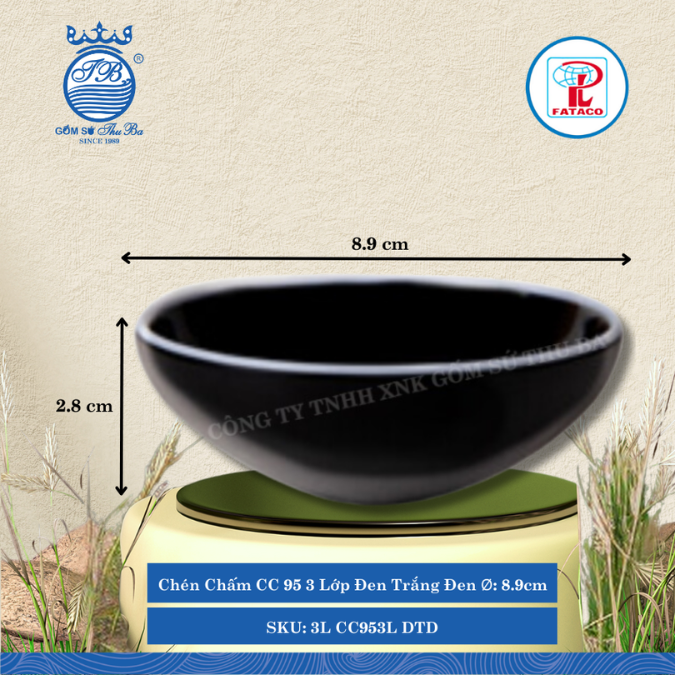 Chén Chấm CC 95 3 Lớp Đen Trắng Đen Ø: 8.9cm Cao: 2.8cm Fataco Nhựa 3L CC953L DTD
