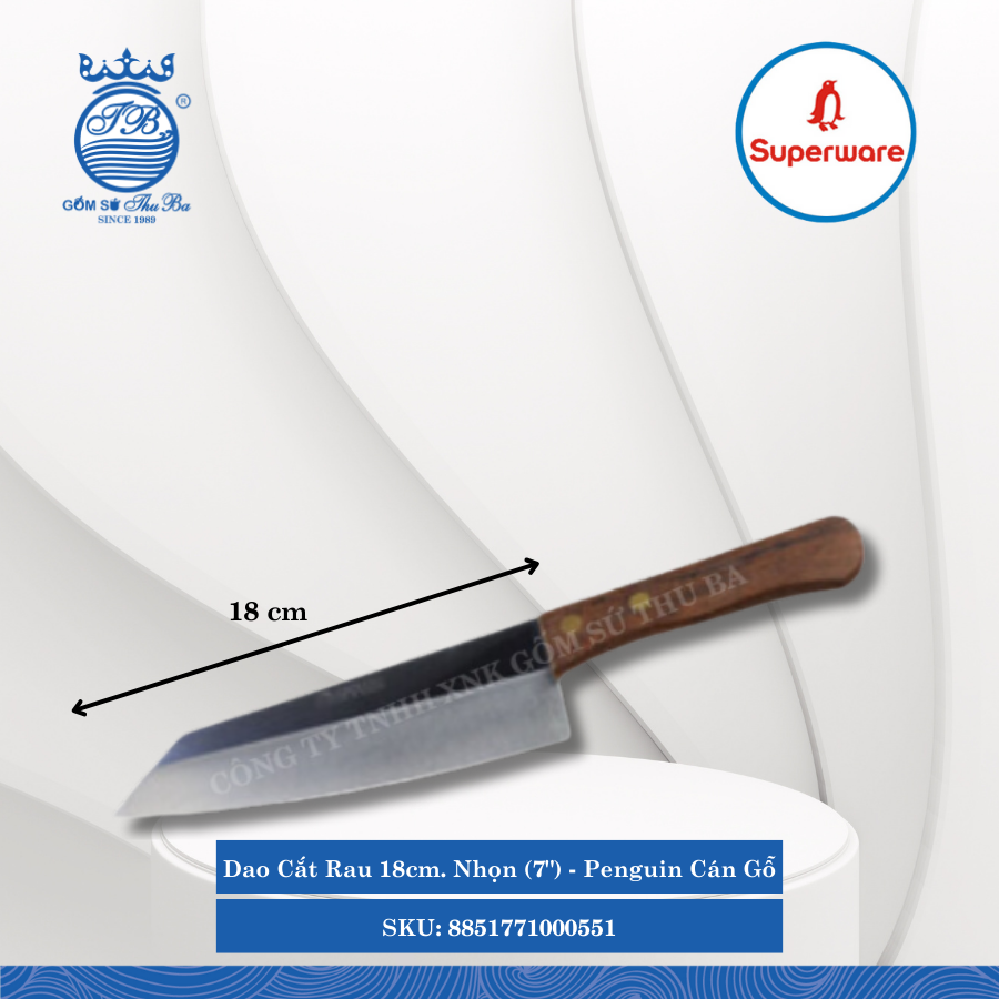 Dao Cắt Rau Penguin Cán Gỗ (Nhiều Size, Nhiều Loại) Superware Inox
