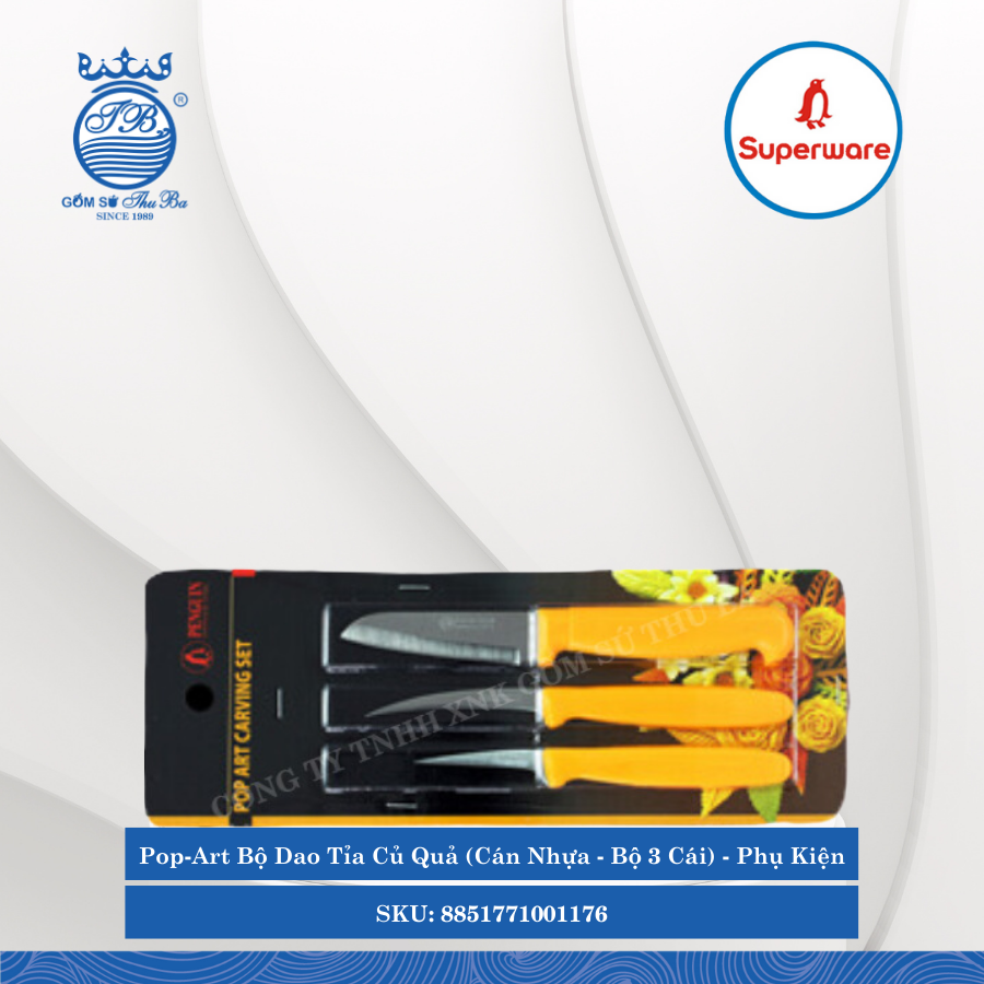 Pop-Art Bộ Dao Tỉa Củ Quả (Cán Nhựa - Bộ 3 Cái) Pop-Art Superware Inox 8851771001176