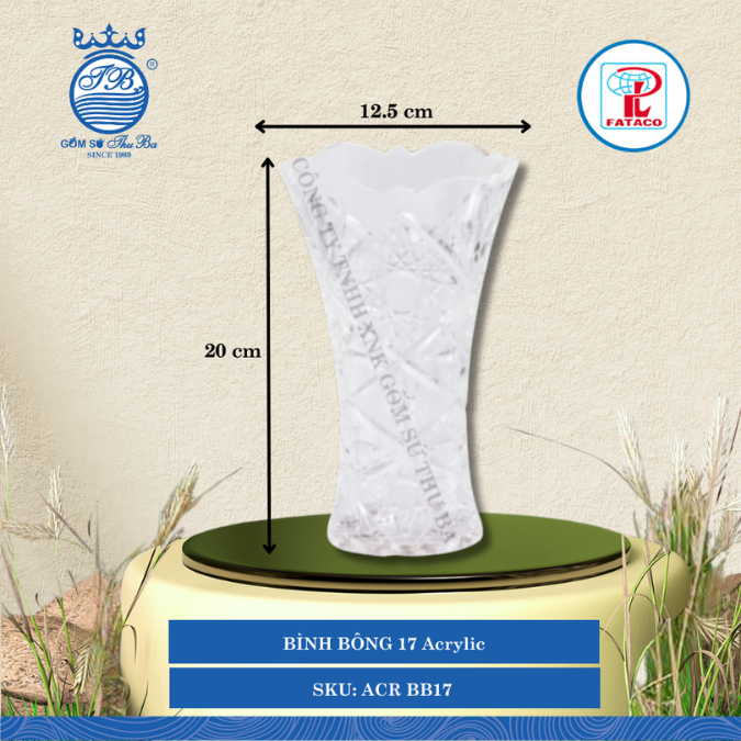 BÌNH BÔNG 17 Acrylic Trắng Ø: 12.5cm Cao: 20cm Fataco Nhựa ACR BB17