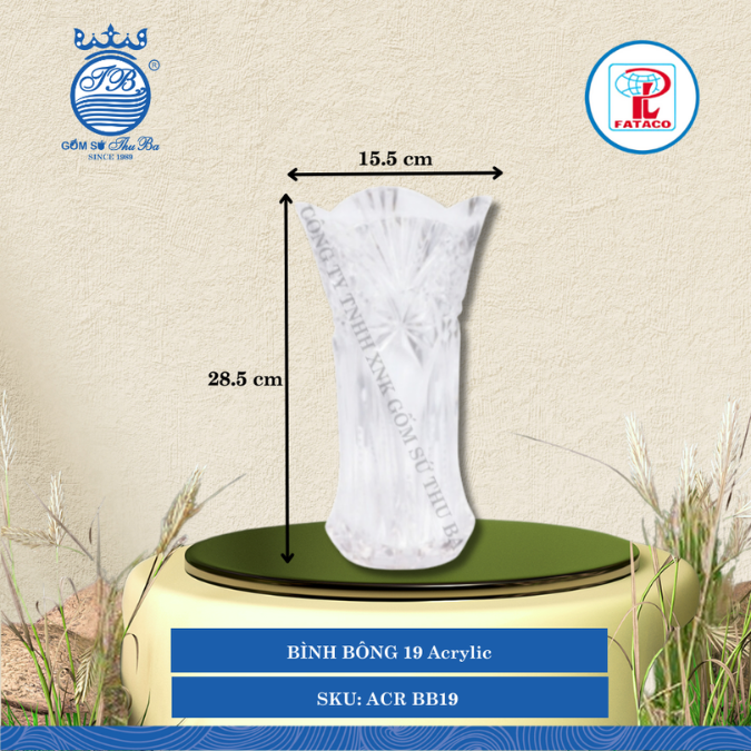 BÌNH BÔNG 19 Acrylic Trắng Ø: 15.5cm Cao: 28.5cm Fataco Nhựa ACR BB19