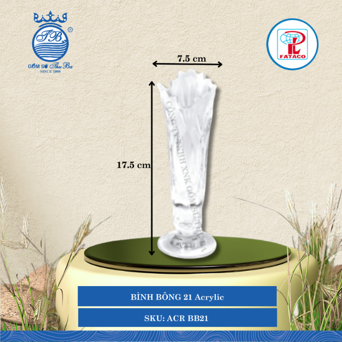BÌNH BÔNG 21 Acrylic Trắng Ø: 7.5cm Cao: 17.5cm Fataco Nhựa ACR BB21
