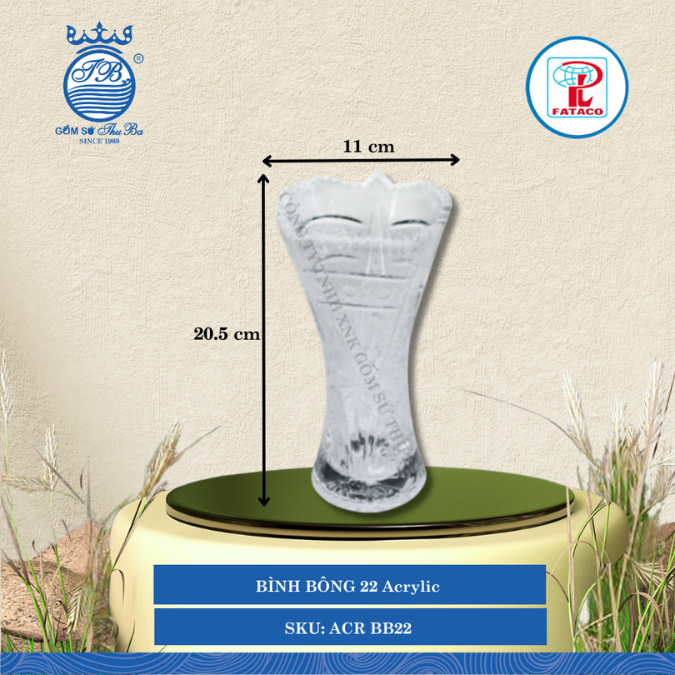 BÌNH BÔNG 22 Acrylic Trắng Ø: 11cm Cao: 20.5cm Fataco Nhựa ACR BB22