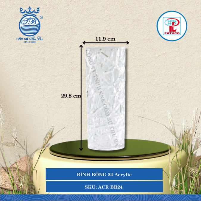 BÌNH BÔNG 24 Acrylic Trắng Ø: 11.9cm Cao: 29.8cm Fataco Nhựa ACR BB24
