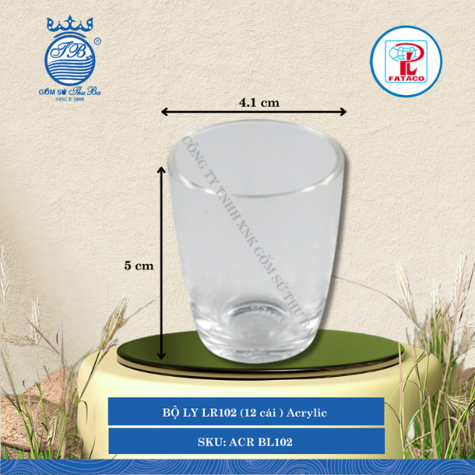 BỘ LY LR102 (12 cái ) Acrylic Trắng Ø: 4.1cm Cao: 5cm Fataco Nhựa ACR BL102