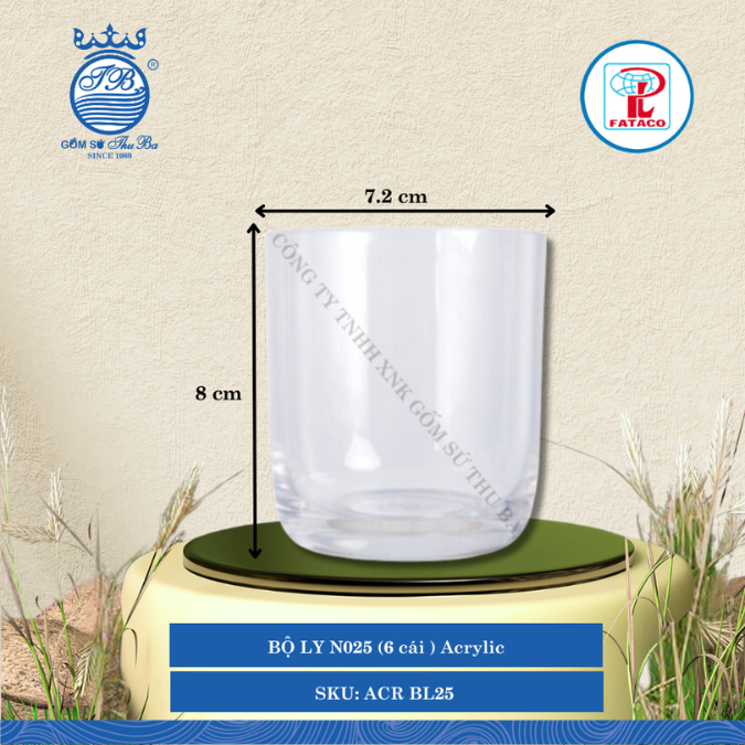 BỘ LY N025 (6 cái ) Acrylic Trắng Ø: 7.2cm Cao: 8cm Fataco Nhựa ACR BL25