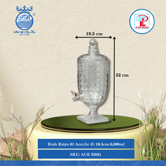 Bình Rượu 01 Acrylic Trắng Ø: 19.5cm 6,000ml Cao: 52cm Fataco Nhựa ACR BR01