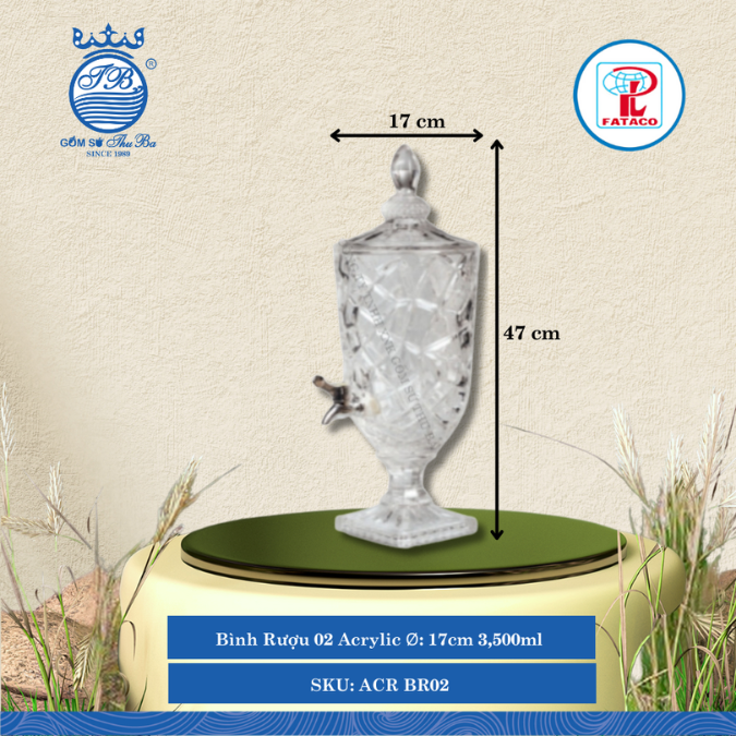 Bình Rượu 02 Acrylic Trắng Ø: 17cm 3,500ml Cao: 47cm Fataco Nhựa ACR BR02