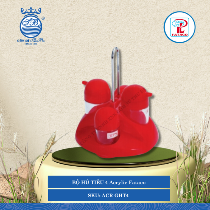 BỘ HỦ TIÊU 4 Acrylic Nắp Đỏ Fataco Nhựa ACR GHT4