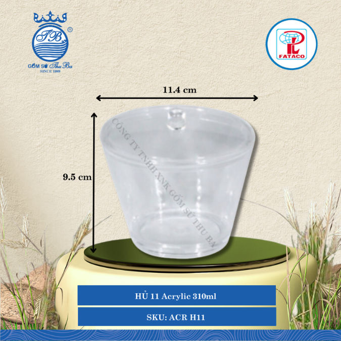 HỦ 11 Acrylic Trắng 310ml Dài: 11.4cm Rộng: 7.8cm Cao: 9.5cm Fataco Nhựa ACR H11