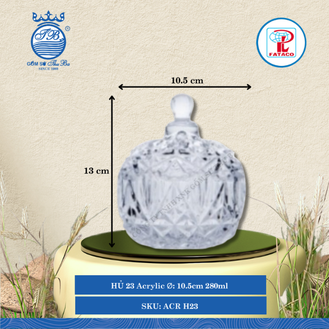 HỦ 23 Acrylic Trắng Ø: 10.5cm 280ml Cao: 13cm Fataco Nhựa ACR H23