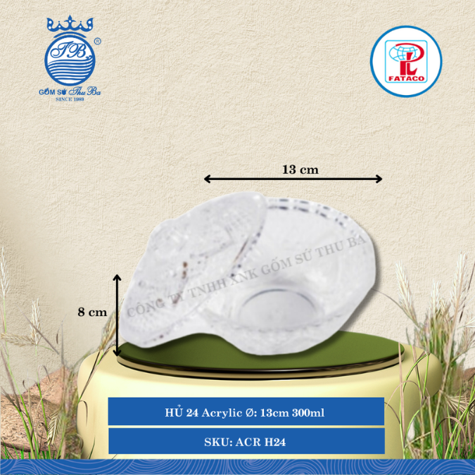 HỦ 24 Acrylic Trắng Ø: 13cm 300ml Cao: 8cm Fataco Nhựa ACR H24