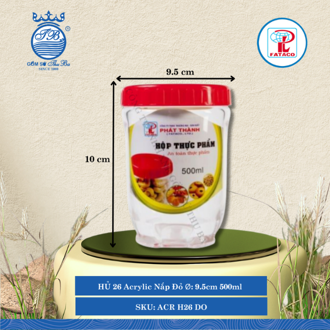 HỦ 26 Acrylic Nắp Đỏ Ø: 9.5cm 500ml Cao: 10cm Fataco Nhựa ACR H26 DO