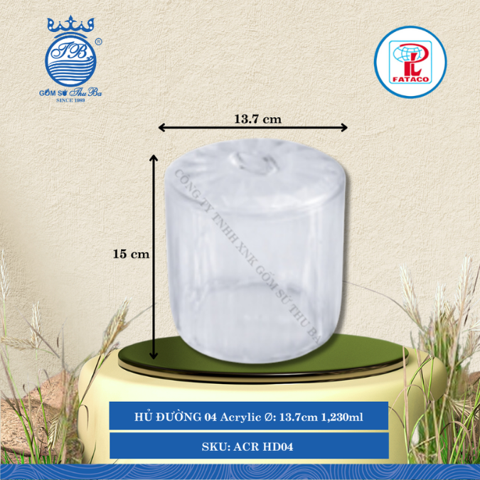 HỦ ĐƯỜNG 04 Acrylic Trắng Ø: 13.7cm 1,230ml Cao: 15cm Fataco Nhựa ACR HD04