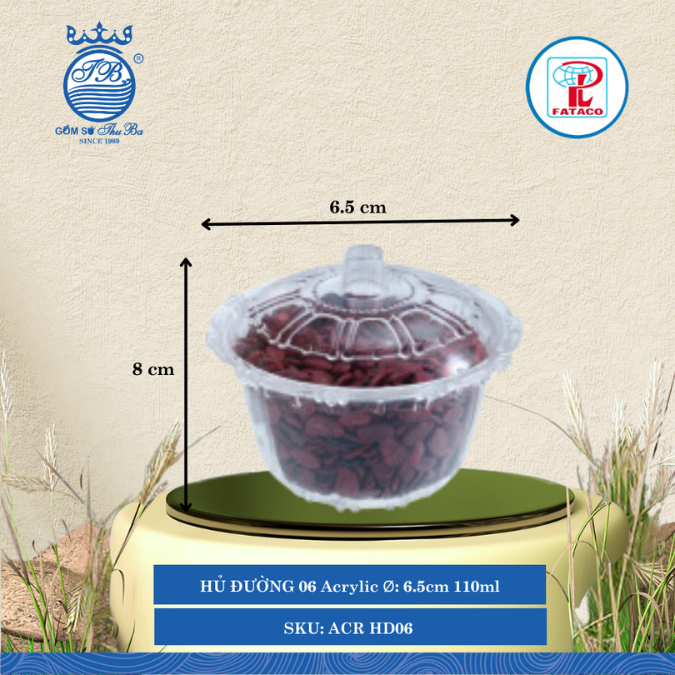 HỦ ĐƯỜNG 06 Acrylic Trắng Ø: 6.5cm 110ml Cao: 8cm Fataco Nhựa ACR HD06