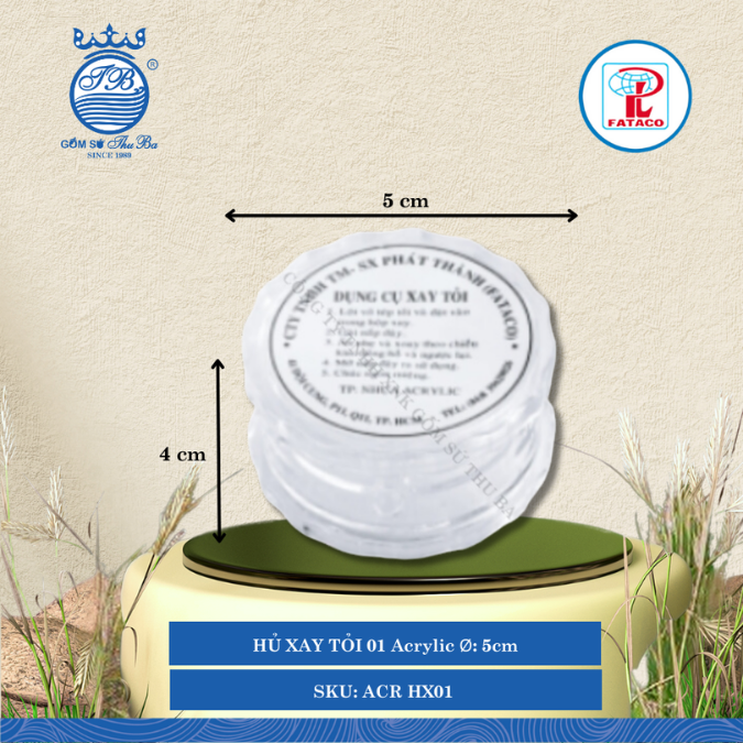 HỦ XAY TỎI 01 Acrylic Trắng Ø: 5cm Cao: 4cm Fataco Nhựa ACR HX01