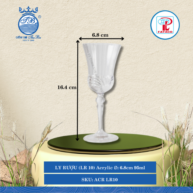 LY RƯỢU (LR 10) Acrylic Trắng Ø: 6.8cm 95ml Cao: 16.4cm Fataco Nhựa ACR LR10