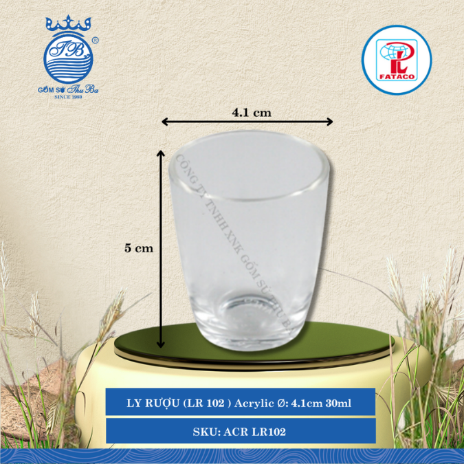 LY RƯỢU (LR 102 ) Acrylic Trắng Ø: 4.1cm 30ml Cao: 5cm Fataco Nhựa ACR LR102