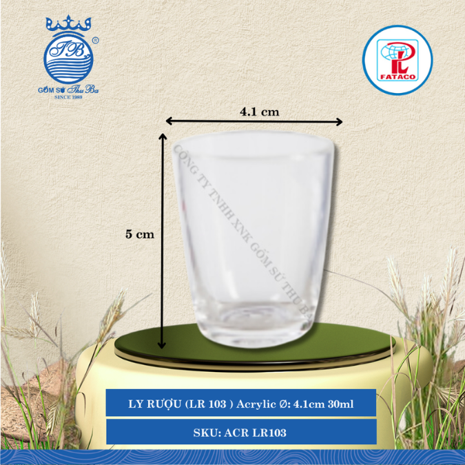 LY RƯỢU (LR 103 ) Acrylic Trắng Ø: 4.1cm 30ml Cao: 5cm Fataco Nhựa ACR LR103